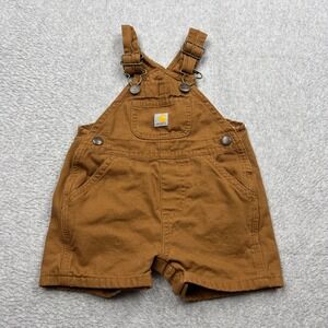 Carhartt Shortalls Kids 6M Brown Canvas Adjustable Straps Snap Baby Overalls